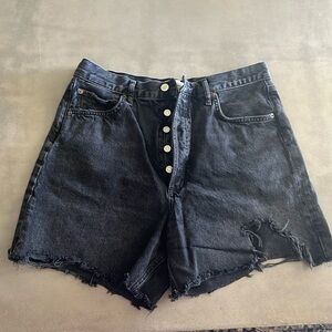 Agolde black Stella high rise baggy button up shorts